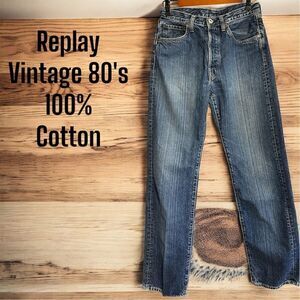 Vintage 80s Replay Blue Denim Straight Leg Button Fly 5 Pocket High Rise Jeans